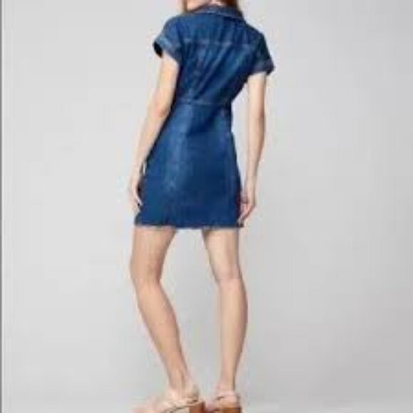 FREE PEOPLE Blue Denim Short Sleeve Button Down Mini Dress Size XS - Picture 2 of 4